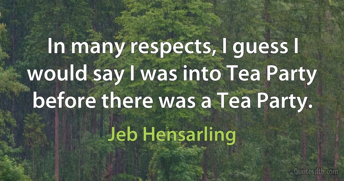 In many respects, I guess I would say I was into Tea Party before there was a Tea Party. (Jeb Hensarling)