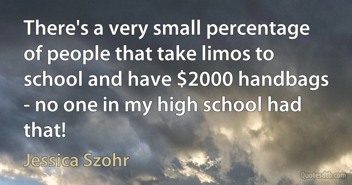 There's a very small percentage of people that take limos to school and have $2000 handbags - no one in my high school had that! (Jessica Szohr)