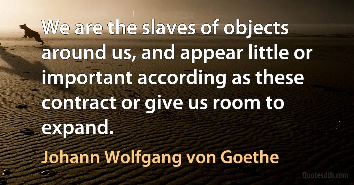 We are the slaves of objects around us, and appear little or important according as these contract or give us room to expand. (Johann Wolfgang von Goethe)