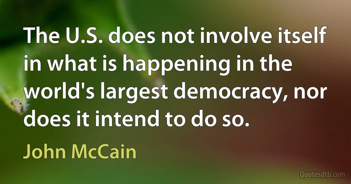 The U.S. does not involve itself in what is happening in the world's largest democracy, nor does it intend to do so. (John McCain)