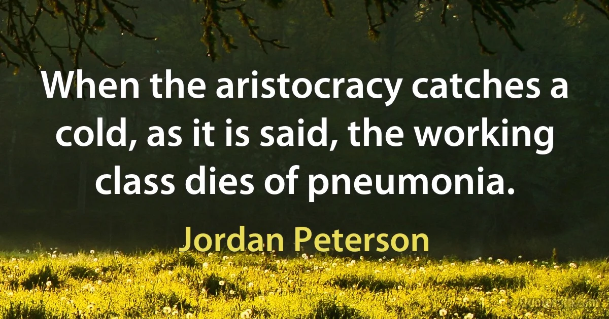 When the aristocracy catches a cold, as it is said, the working class dies of pneumonia. (Jordan Peterson)