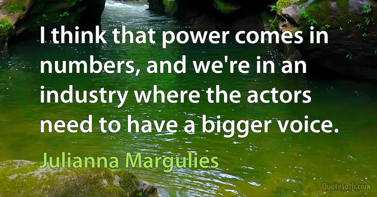 I think that power comes in numbers, and we're in an industry where the actors need to have a bigger voice. (Julianna Margulies)