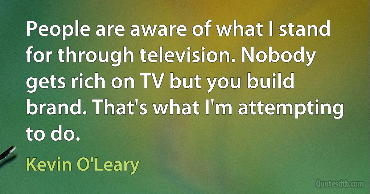 People are aware of what I stand for through television. Nobody gets rich on TV but you build brand. That's what I'm attempting to do. (Kevin O'Leary)