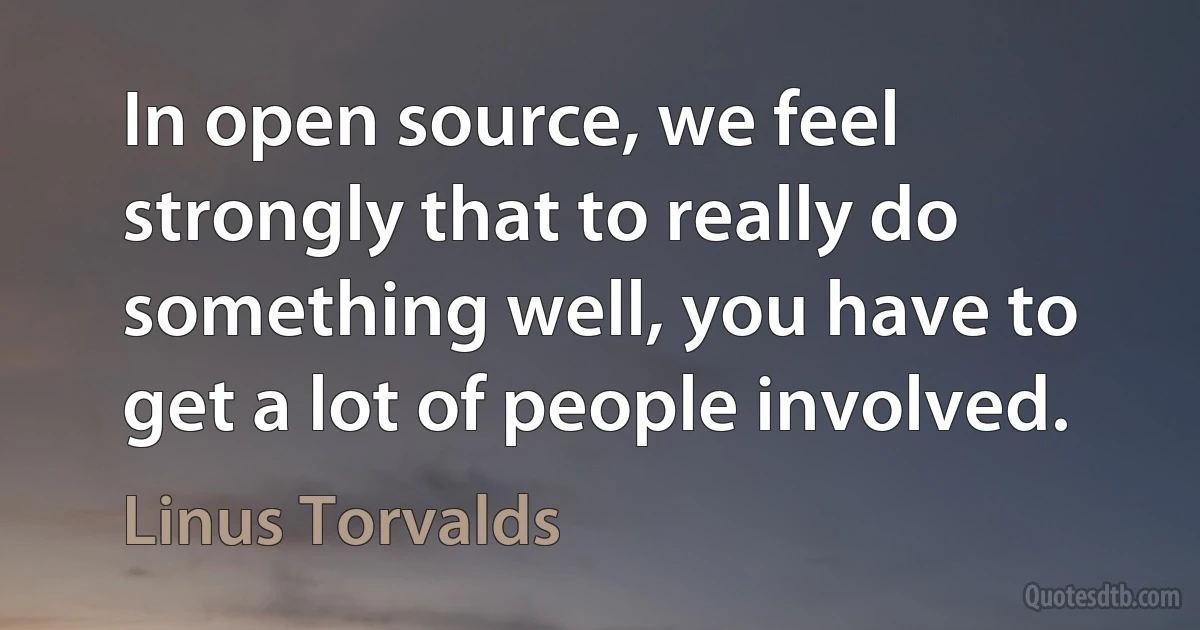 In open source, we feel strongly that to really do something well, you have to get a lot of people involved. (Linus Torvalds)