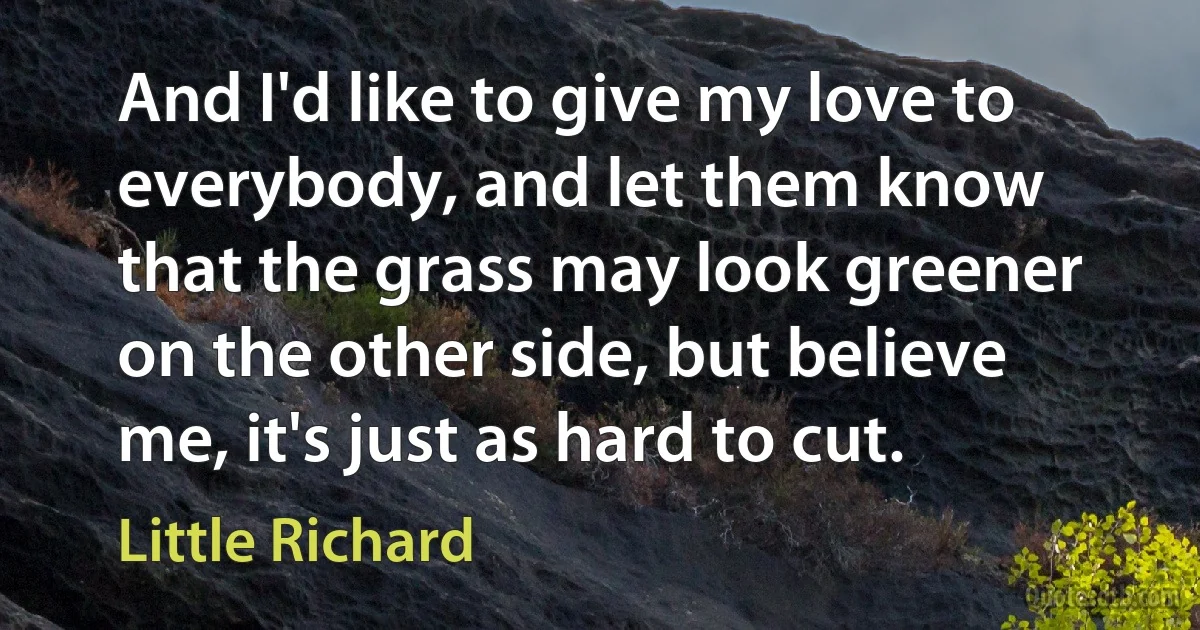 And I'd like to give my love to everybody, and let them know that the grass may look greener on the other side, but believe me, it's just as hard to cut. (Little Richard)