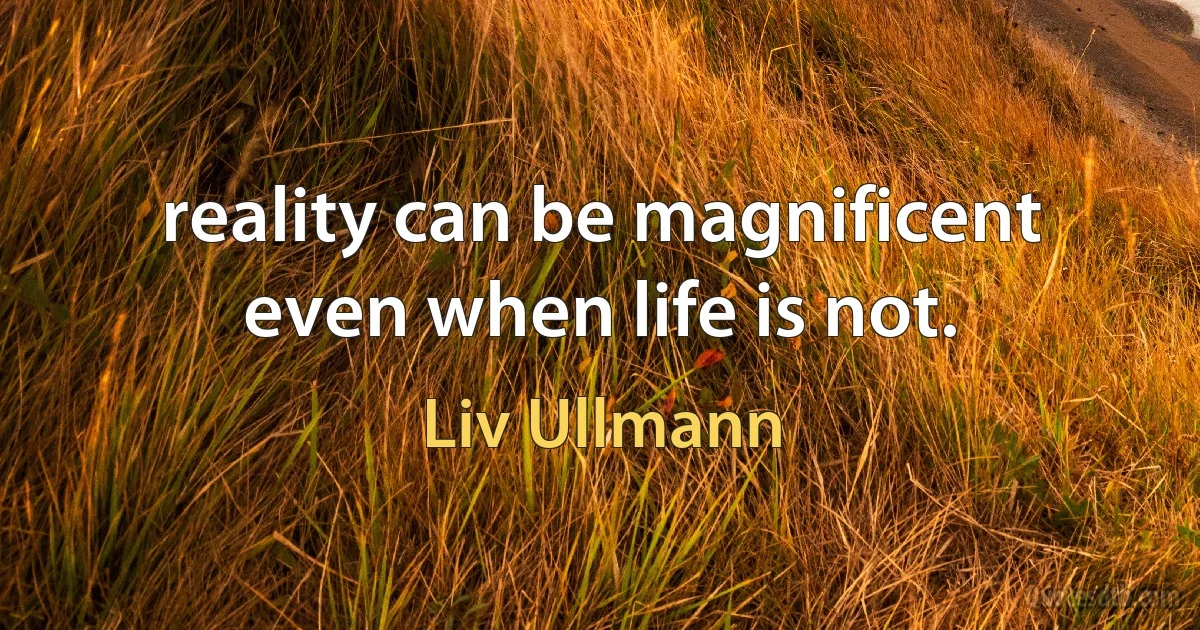 reality can be magnificent even when life is not. (Liv Ullmann)