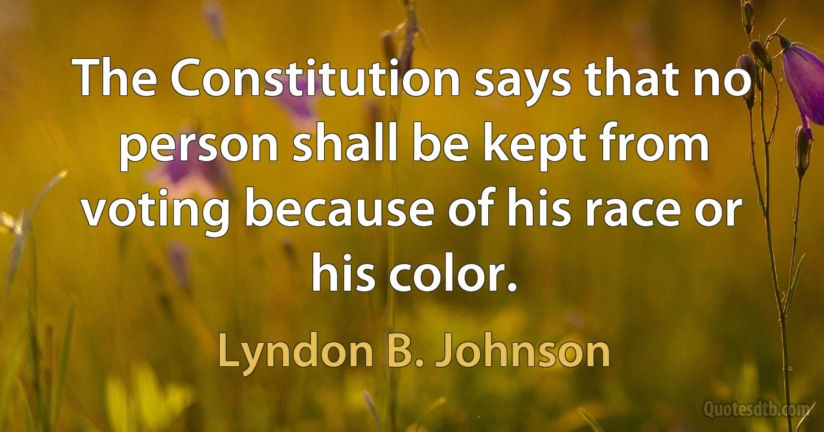 The Constitution says that no person shall be kept from voting because of his race or his color. (Lyndon B. Johnson)