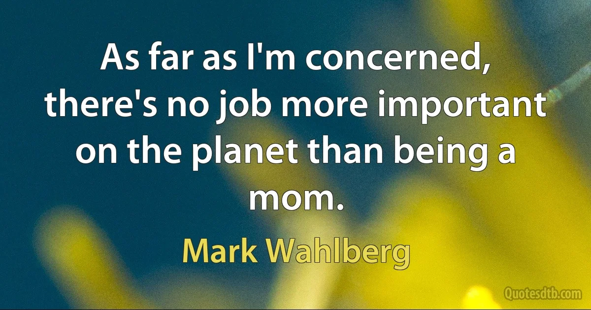 As far as I'm concerned, there's no job more important on the planet than being a mom. (Mark Wahlberg)