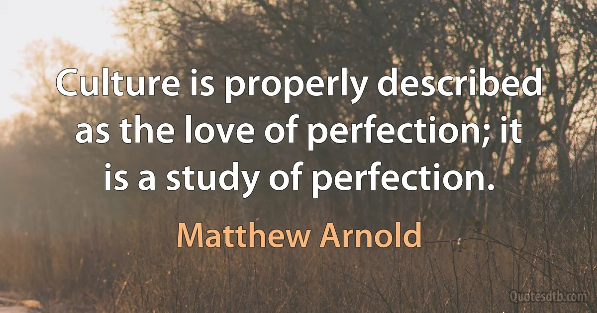 Culture is properly described as the love of perfection; it is a study of perfection. (Matthew Arnold)