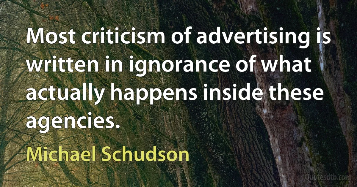 Most criticism of advertising is written in ignorance of what actually happens inside these agencies. (Michael Schudson)