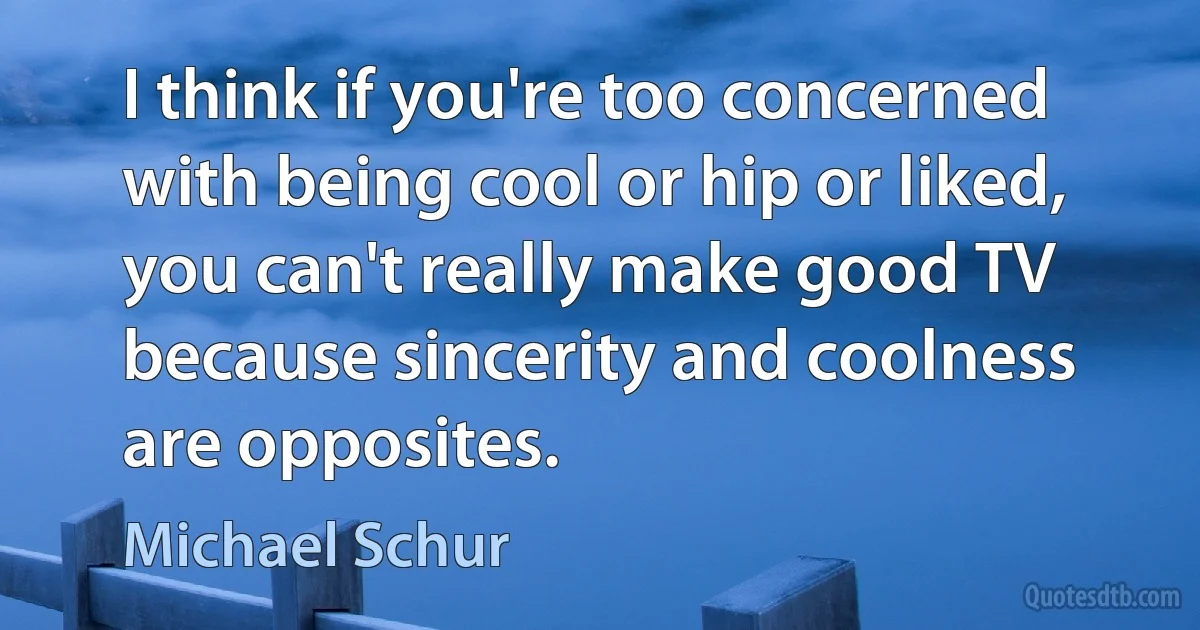 I think if you're too concerned with being cool or hip or liked, you can't really make good TV because sincerity and coolness are opposites. (Michael Schur)