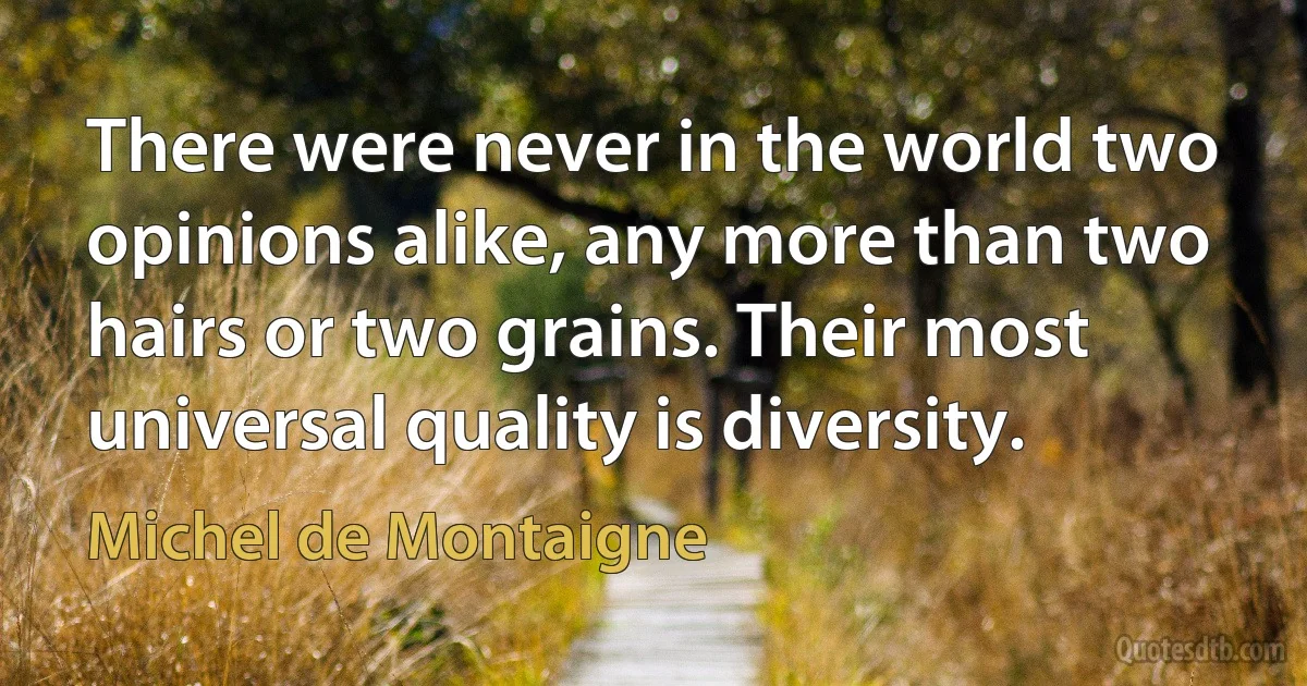 There were never in the world two opinions alike, any more than two hairs or two grains. Their most universal quality is diversity. (Michel de Montaigne)