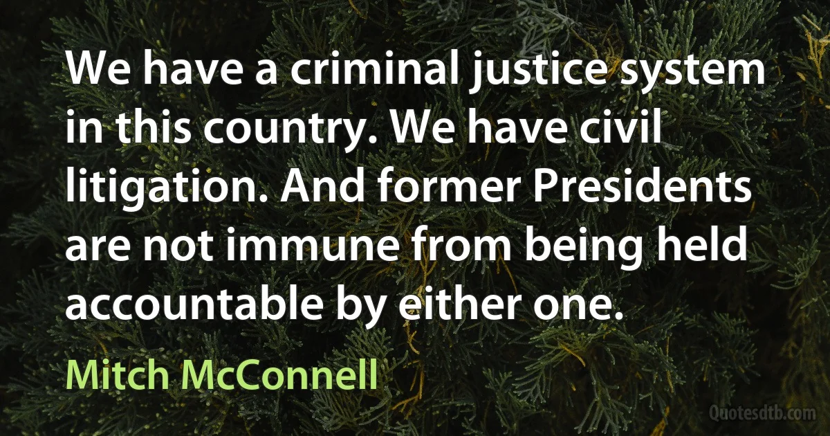 We have a criminal justice system in this country. We have civil litigation. And former Presidents are not immune from being held accountable by either one. (Mitch McConnell)