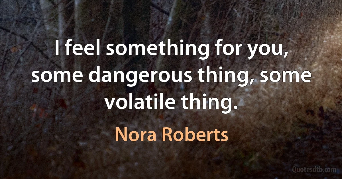 I feel something for you, some dangerous thing, some volatile thing. (Nora Roberts)