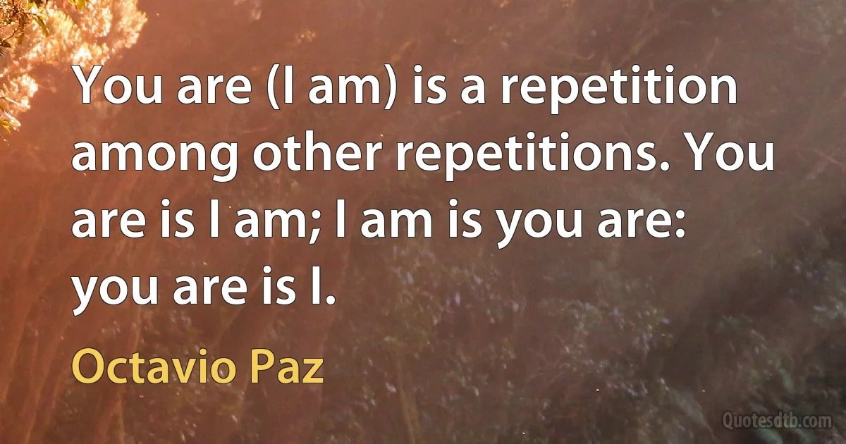 You are (I am) is a repetition among other repetitions. You are is I am; I am is you are: you are is I. (Octavio Paz)