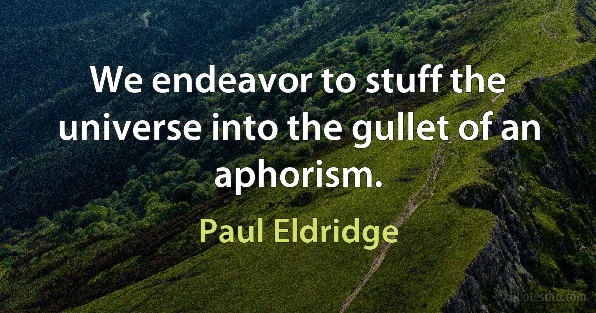 We endeavor to stuff the universe into the gullet of an aphorism. (Paul Eldridge)