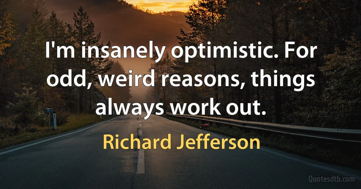 I'm insanely optimistic. For odd, weird reasons, things always work out. (Richard Jefferson)