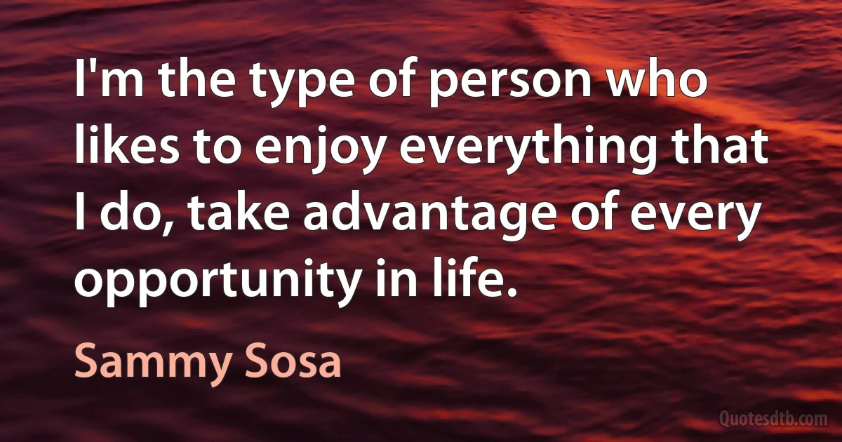 I'm the type of person who likes to enjoy everything that I do, take advantage of every opportunity in life. (Sammy Sosa)