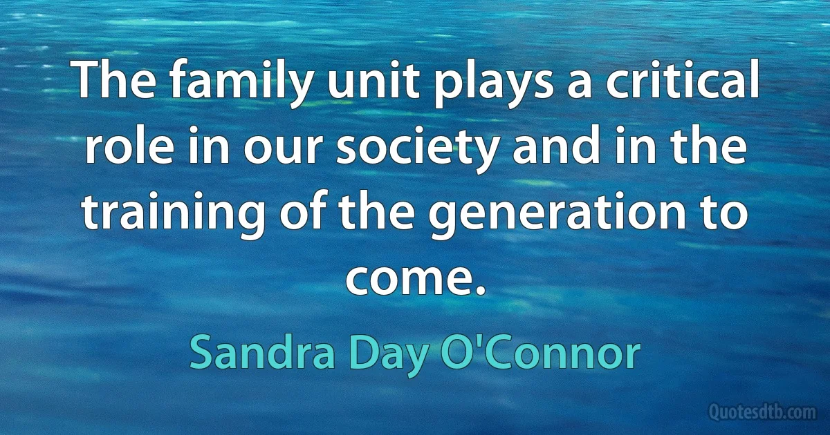 The family unit plays a critical role in our society and in the training of the generation to come. (Sandra Day O'Connor)