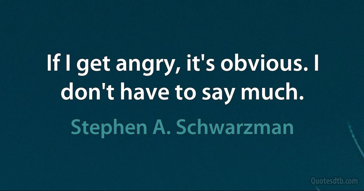 If I get angry, it's obvious. I don't have to say much. (Stephen A. Schwarzman)