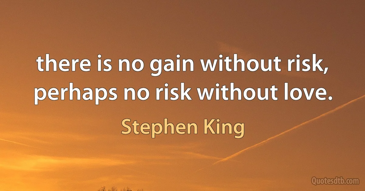 there is no gain without risk, perhaps no risk without love. (Stephen King)