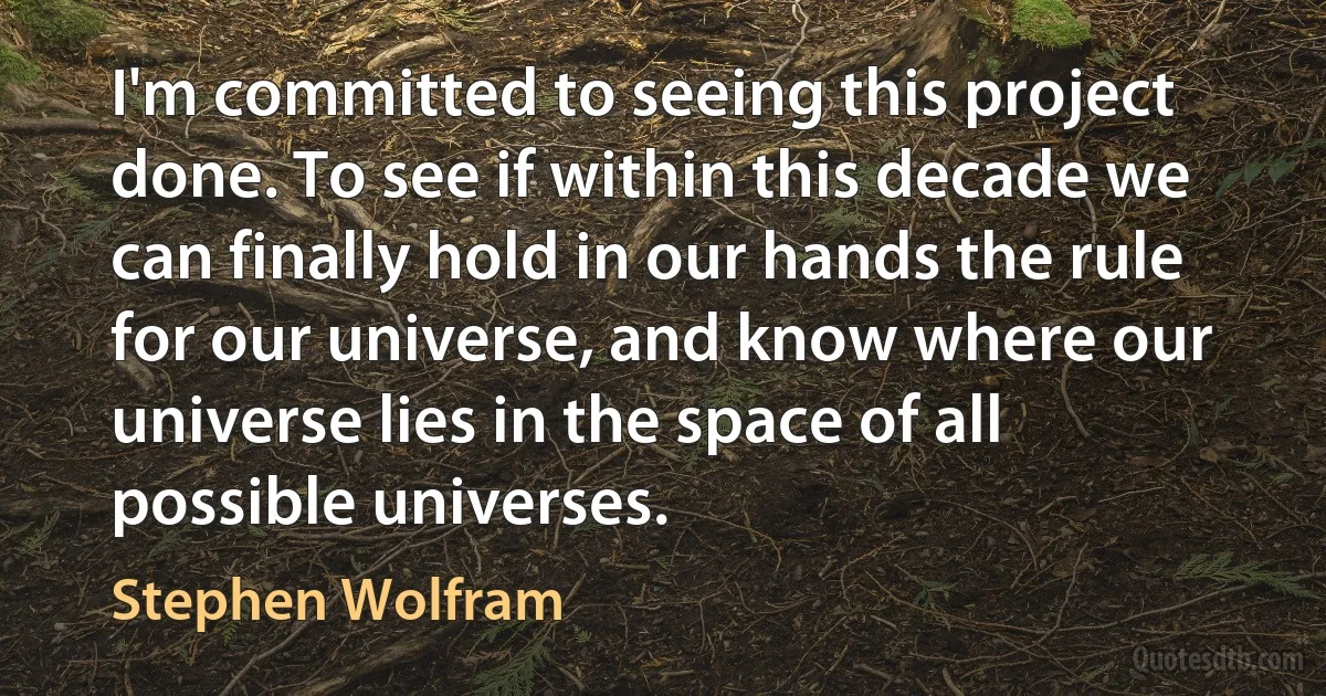 I'm committed to seeing this project done. To see if within this decade we can finally hold in our hands the rule for our universe, and know where our universe lies in the space of all possible universes. (Stephen Wolfram)