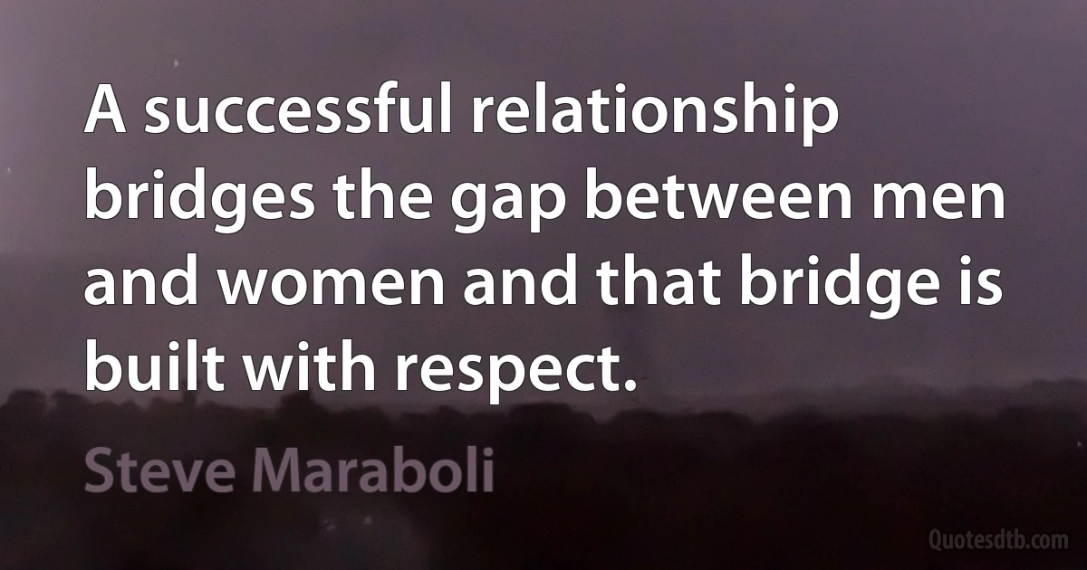 A successful relationship bridges the gap between men and women and that bridge is built with respect. (Steve Maraboli)