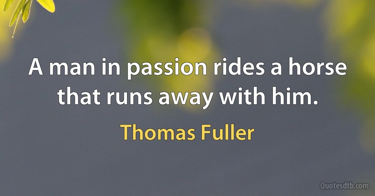 A man in passion rides a horse that runs away with him. (Thomas Fuller)