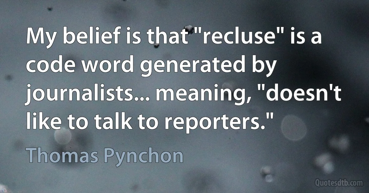 My belief is that "recluse" is a code word generated by journalists... meaning, "doesn't like to talk to reporters." (Thomas Pynchon)