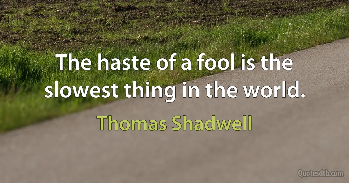 The haste of a fool is the slowest thing in the world. (Thomas Shadwell)