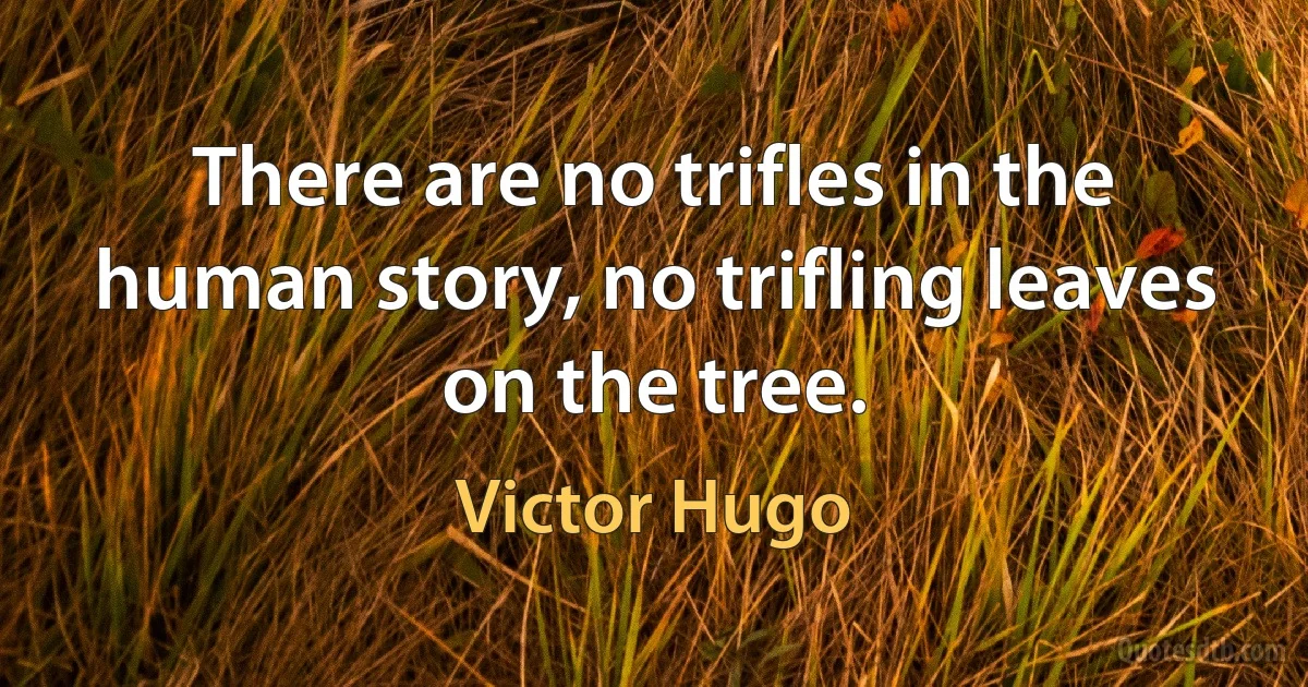 There are no trifles in the human story, no trifling leaves on the tree. (Victor Hugo)