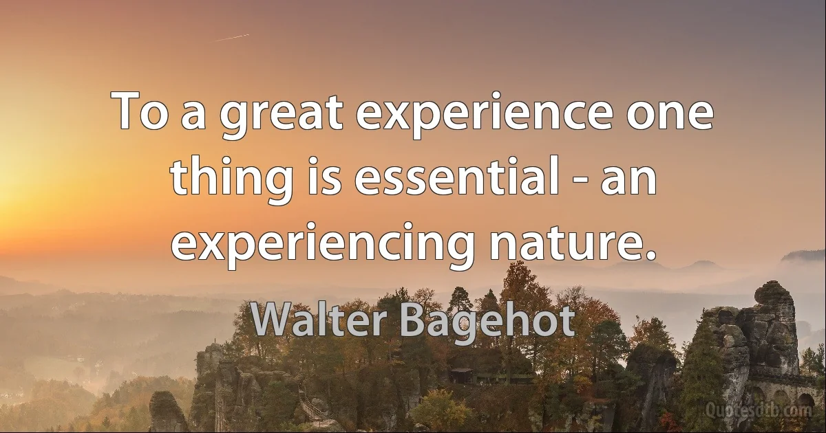 To a great experience one thing is essential - an experiencing nature. (Walter Bagehot)