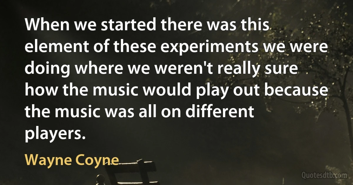 When we started there was this element of these experiments we were doing where we weren't really sure how the music would play out because the music was all on different players. (Wayne Coyne)