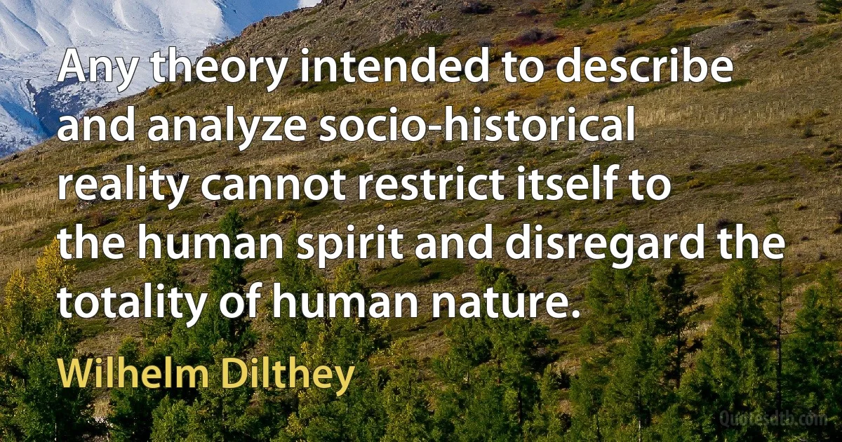 Any theory intended to describe and analyze socio-historical reality cannot restrict itself to the human spirit and disregard the totality of human nature. (Wilhelm Dilthey)