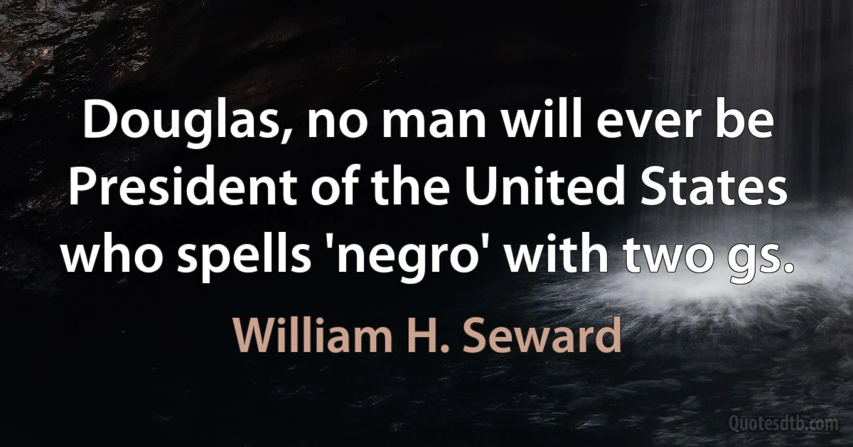 Douglas, no man will ever be President of the United States who spells 'negro' with two gs. (William H. Seward)