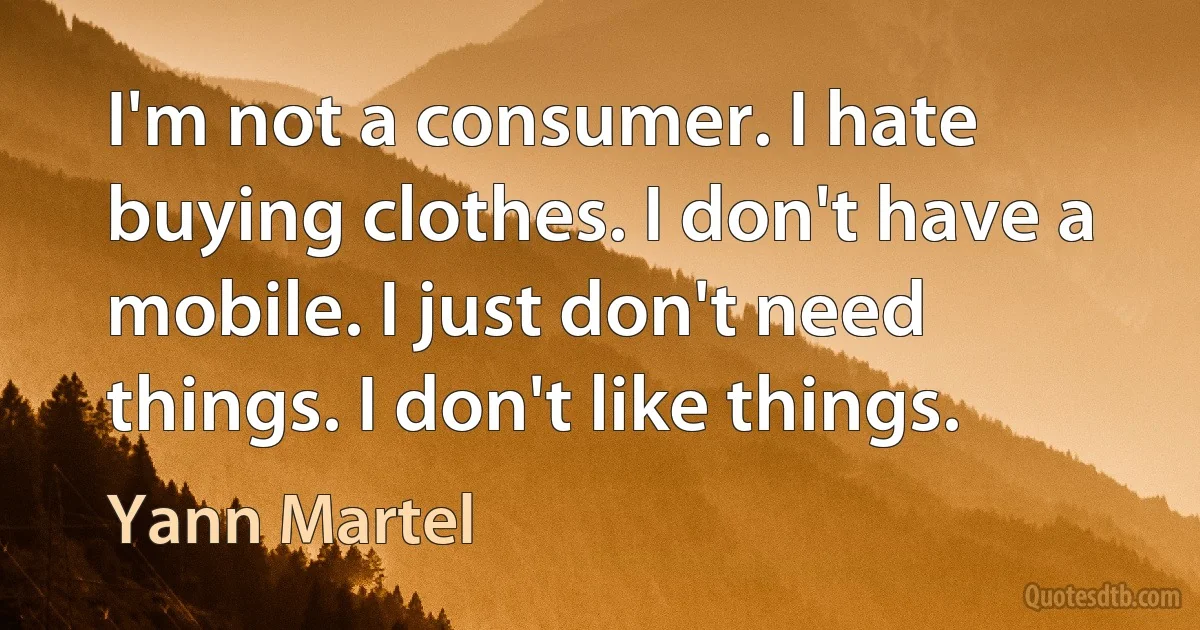 I'm not a consumer. I hate buying clothes. I don't have a mobile. I just don't need things. I don't like things. (Yann Martel)