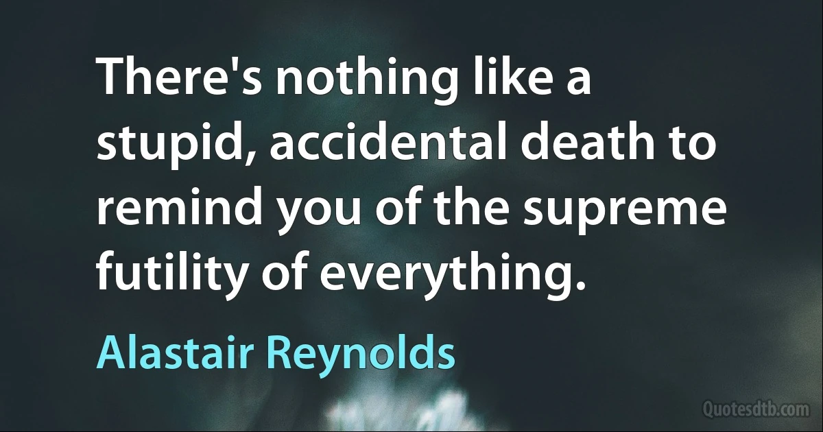 There's nothing like a stupid, accidental death to remind you of the supreme futility of everything. (Alastair Reynolds)