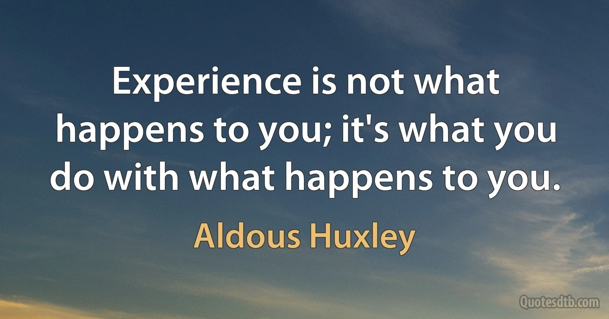 Experience is not what happens to you; it's what you do with what happens to you. (Aldous Huxley)