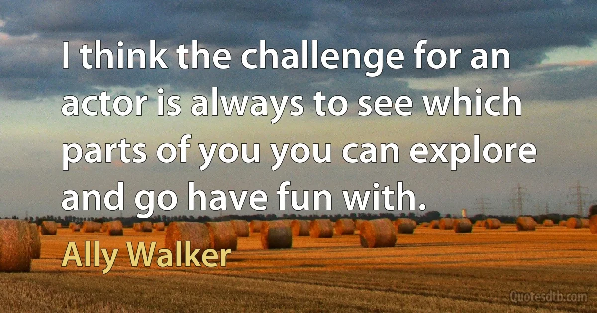 I think the challenge for an actor is always to see which parts of you you can explore and go have fun with. (Ally Walker)