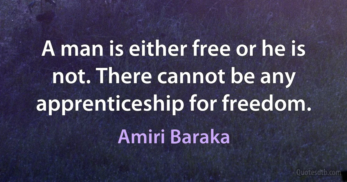 A man is either free or he is not. There cannot be any apprenticeship for freedom. (Amiri Baraka)