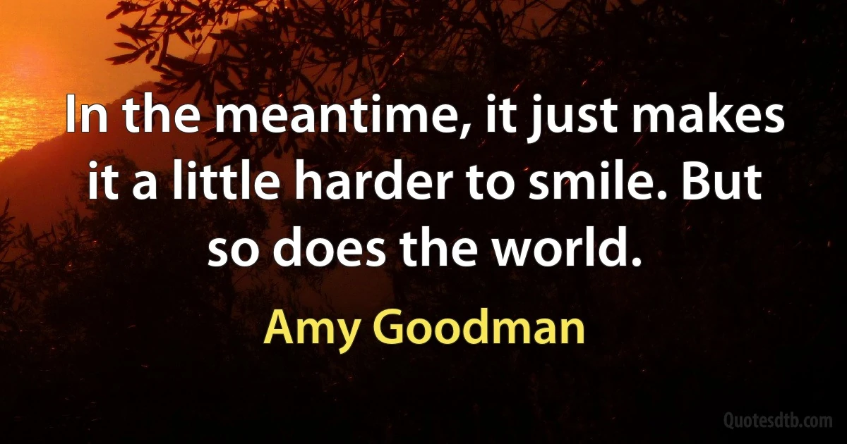 In the meantime, it just makes it a little harder to smile. But so does the world. (Amy Goodman)