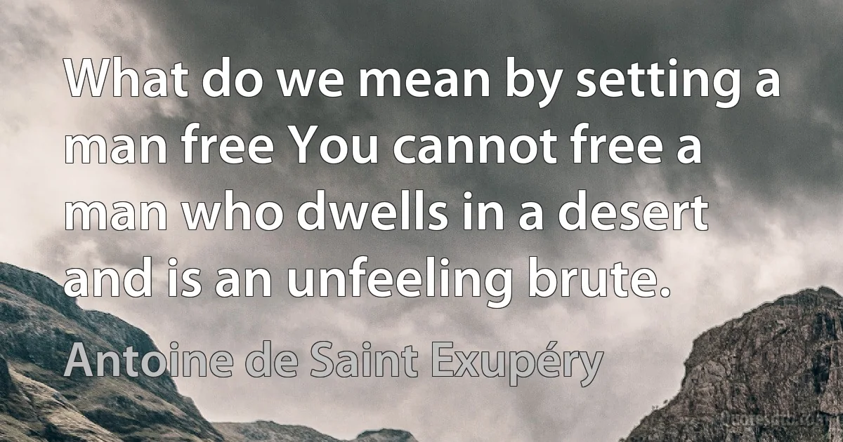 What do we mean by setting a man free You cannot free a man who dwells in a desert and is an unfeeling brute. (Antoine de Saint Exupéry)