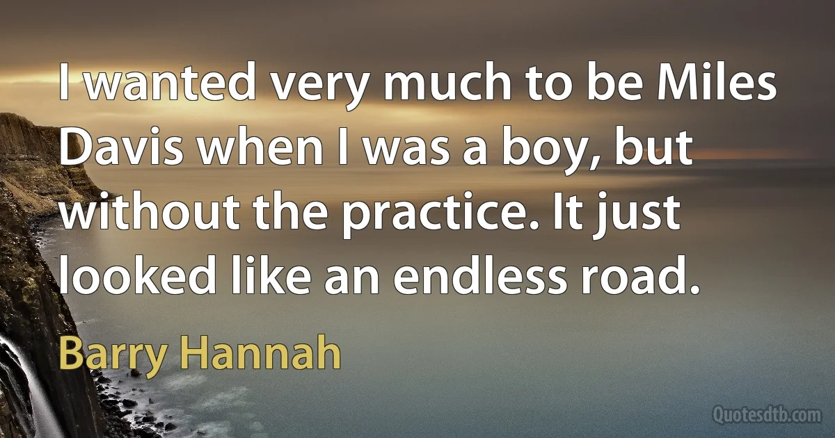 I wanted very much to be Miles Davis when I was a boy, but without the practice. It just looked like an endless road. (Barry Hannah)