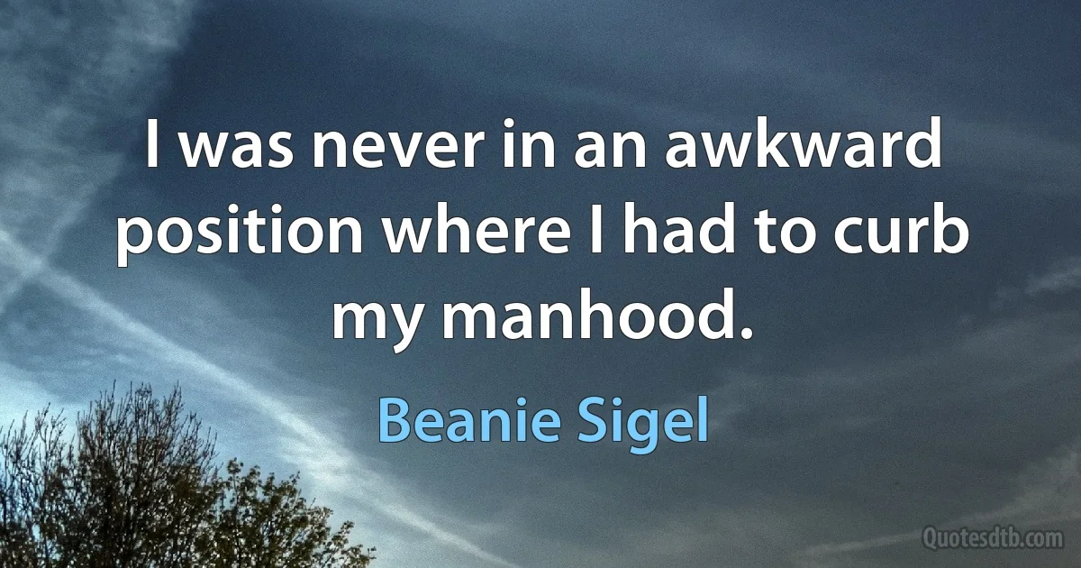 I was never in an awkward position where I had to curb my manhood. (Beanie Sigel)