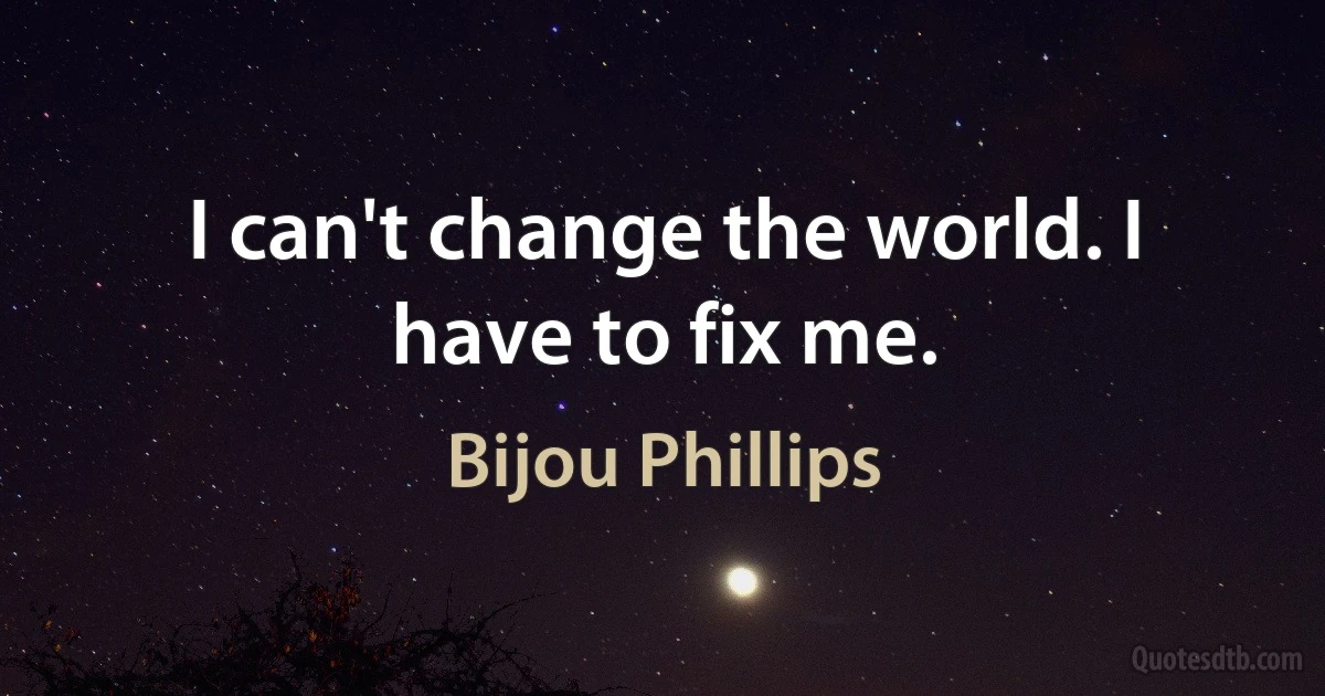 I can't change the world. I have to fix me. (Bijou Phillips)