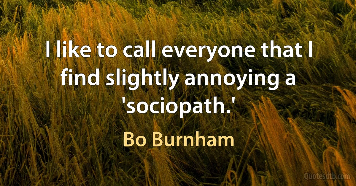 I like to call everyone that I find slightly annoying a 'sociopath.' (Bo Burnham)