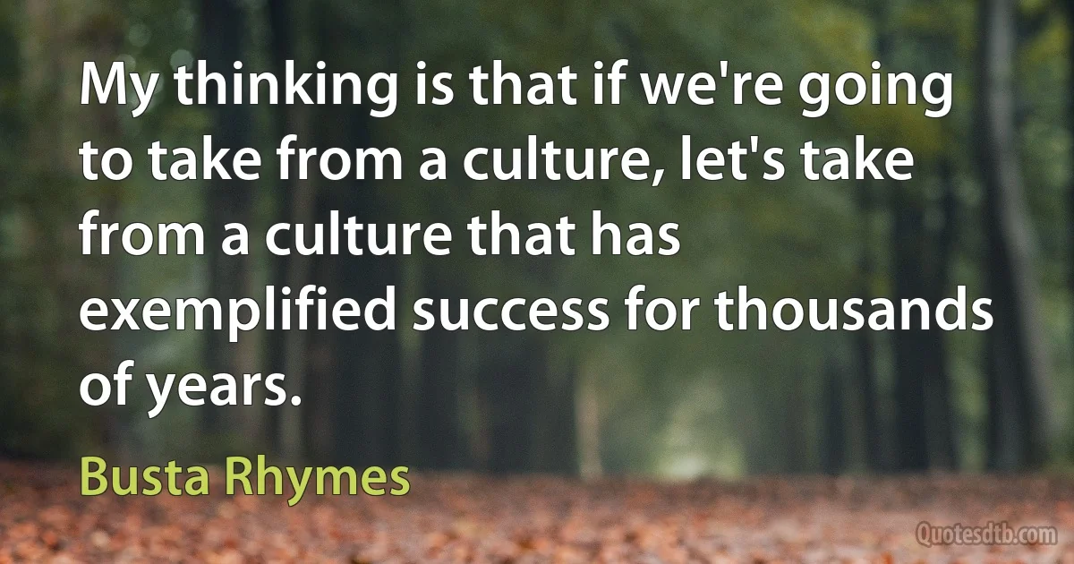 My thinking is that if we're going to take from a culture, let's take from a culture that has exemplified success for thousands of years. (Busta Rhymes)