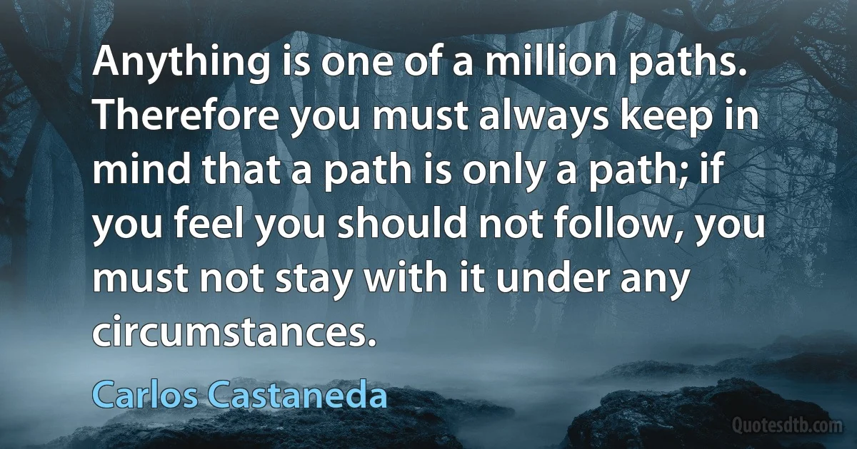 Anything is one of a million paths. Therefore you must always keep in mind that a path is only a path; if you feel you should not follow, you must not stay with it under any circumstances. (Carlos Castaneda)