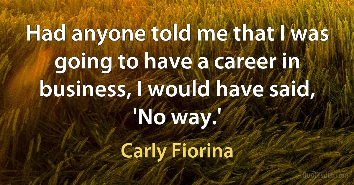 Had anyone told me that I was going to have a career in business, I would have said, 'No way.' (Carly Fiorina)