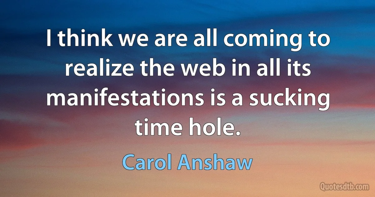 I think we are all coming to realize the web in all its manifestations is a sucking time hole. (Carol Anshaw)